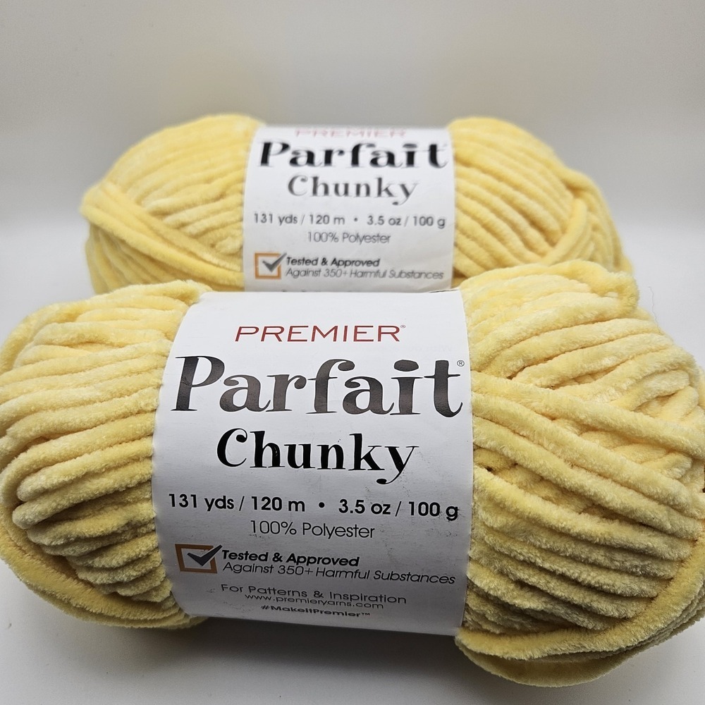 Premier Yarns Parfait Chunky Chenille Yarn Lot Of 2 Sunshine Yellow # 1150-12